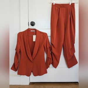Elegant Rust Women's Blazer and Pants Set